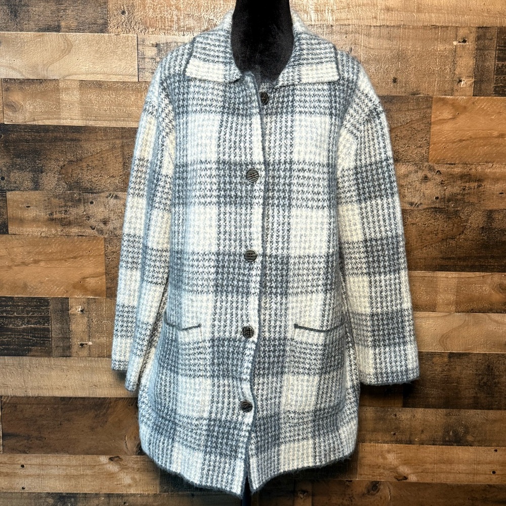Becool Women's Gray White Plaid Sweater Jacket Co… - image 1